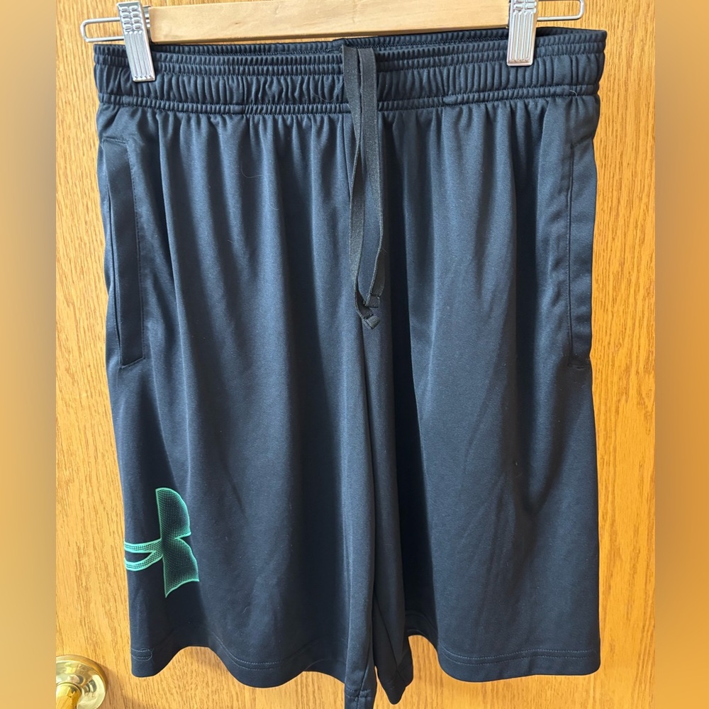 Under Armour Men's Medium Black Shorts with Green Logo